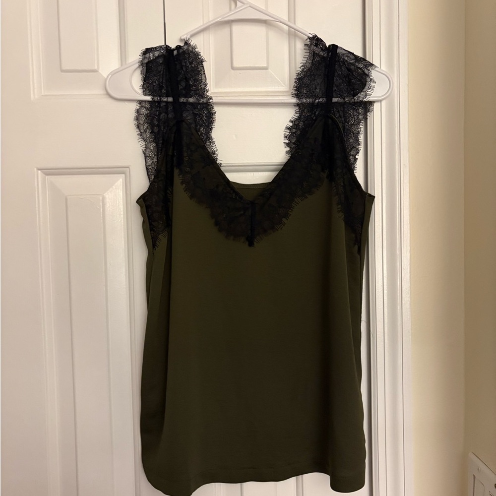 Lace Trim Olive Green Tank Top